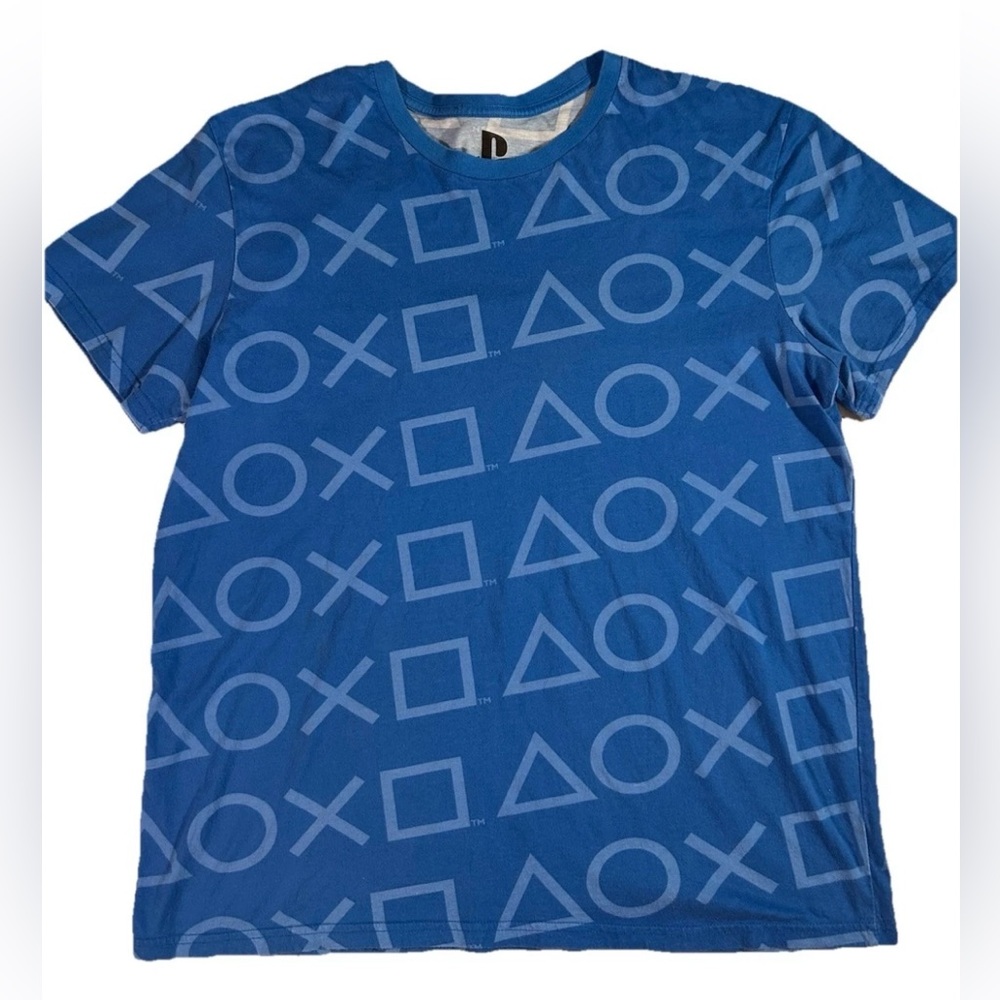 Sony Playstation All Over Print Graphic T Shirt sz XL Blue Short Sleeve